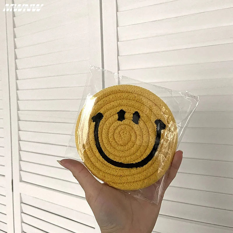 Smiley Face Hand Woven Ramie Coasters