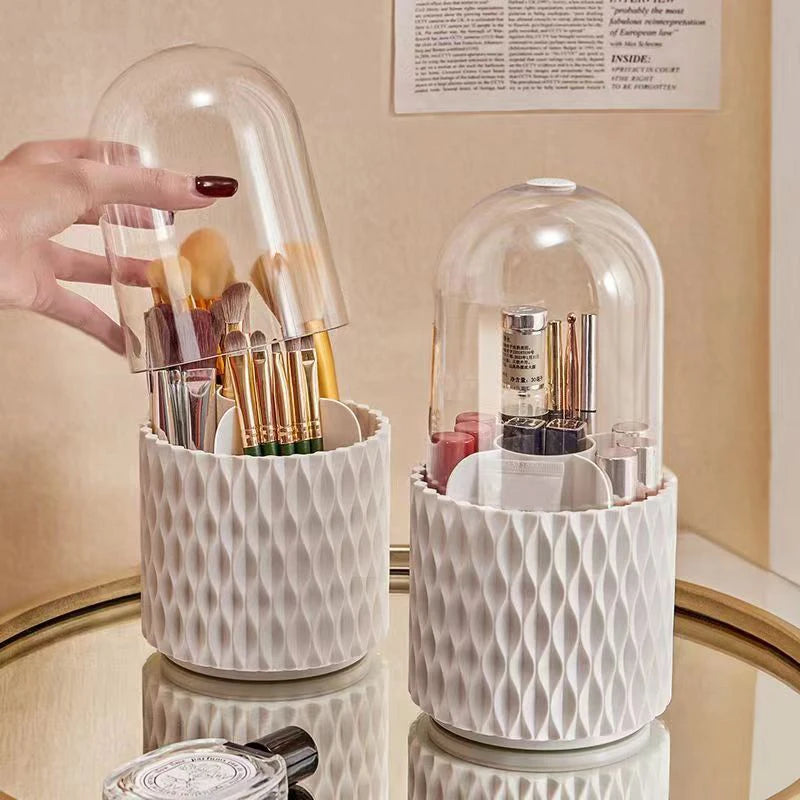 Textured Spinning Makeup Brush Holder with Lid