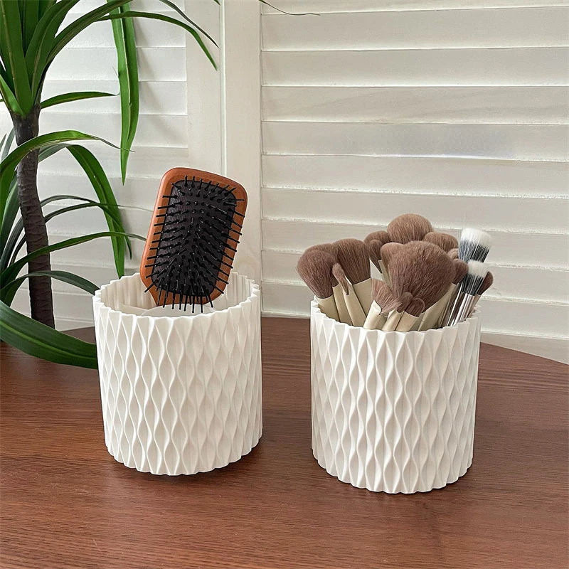 White Brush Holder with Compartments