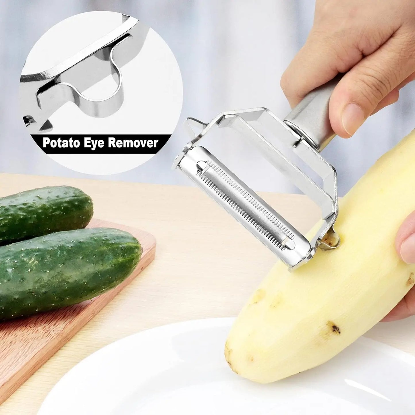 Stainless Steel Vegetable Peeler 4-in-1 Multi-Function Kitchen Tool with Ergonomic Anti-Slip Handle