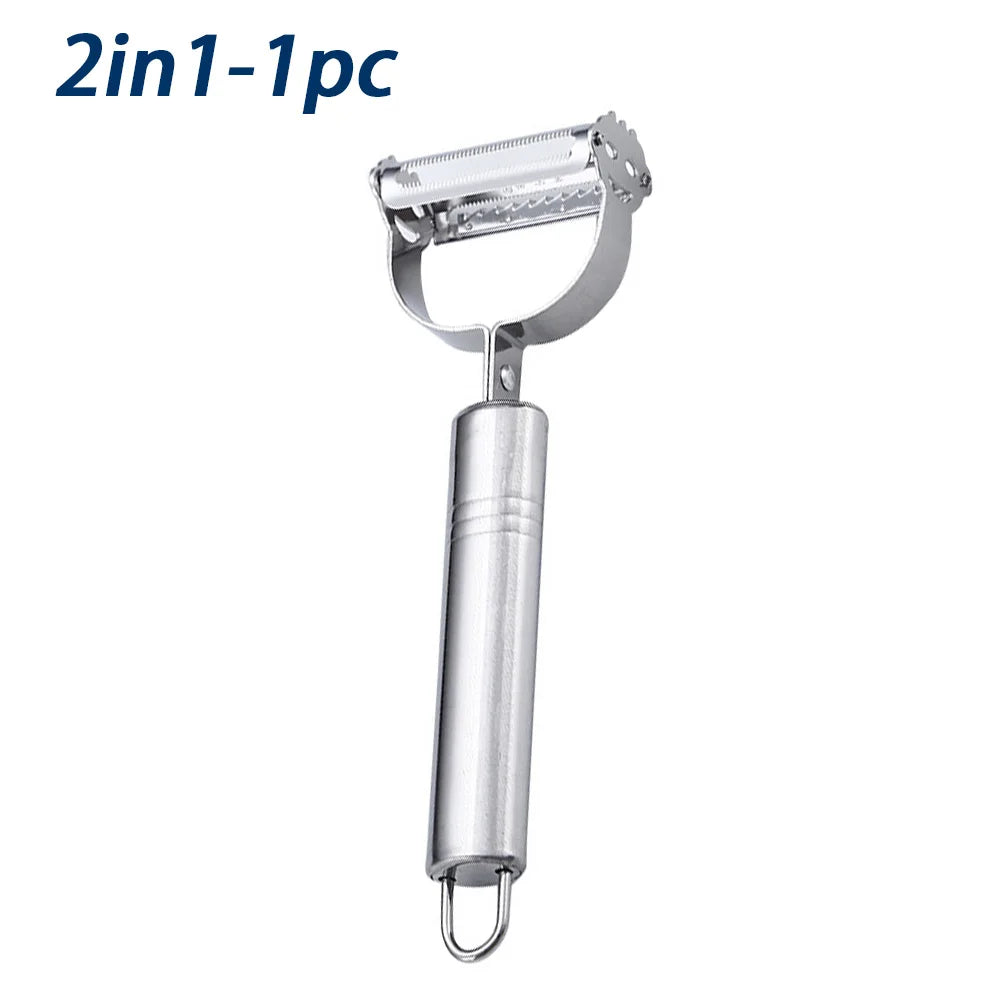 2-in-1 silver peeler on a white background