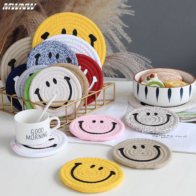 Smiley Face Hand Woven Ramie Coasters