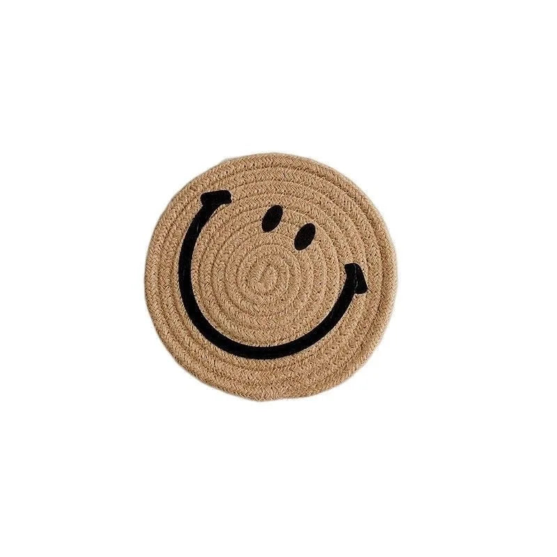 Smiley Face Hand Woven Ramie Coasters