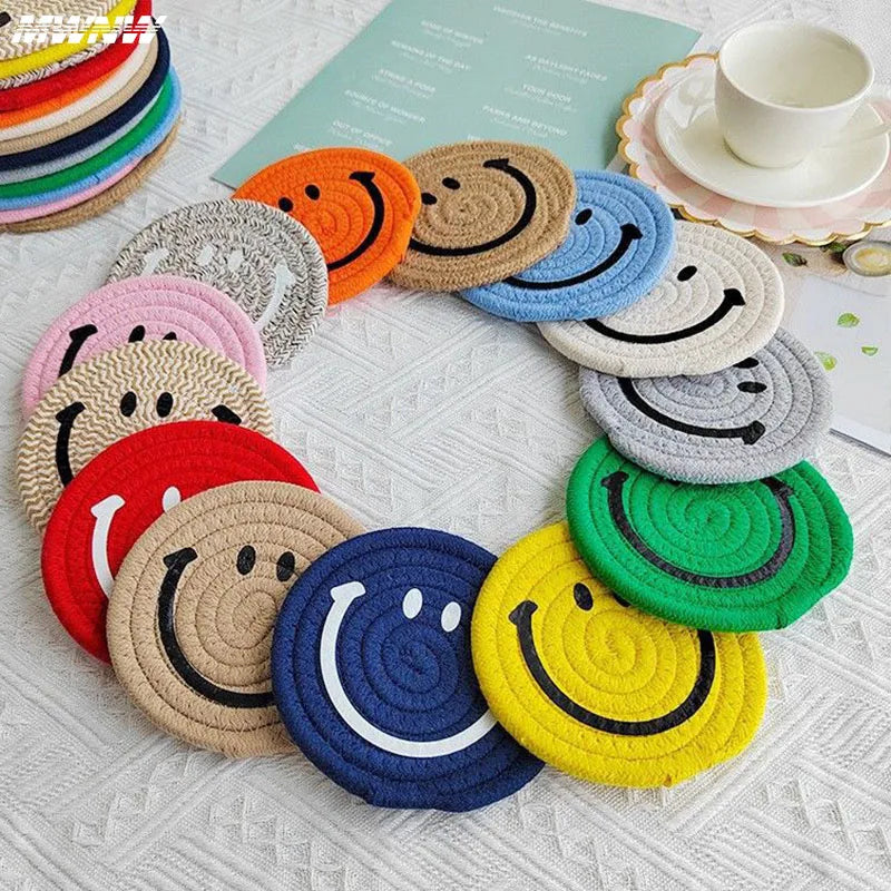 Smiley Face Hand Woven Ramie Coasters