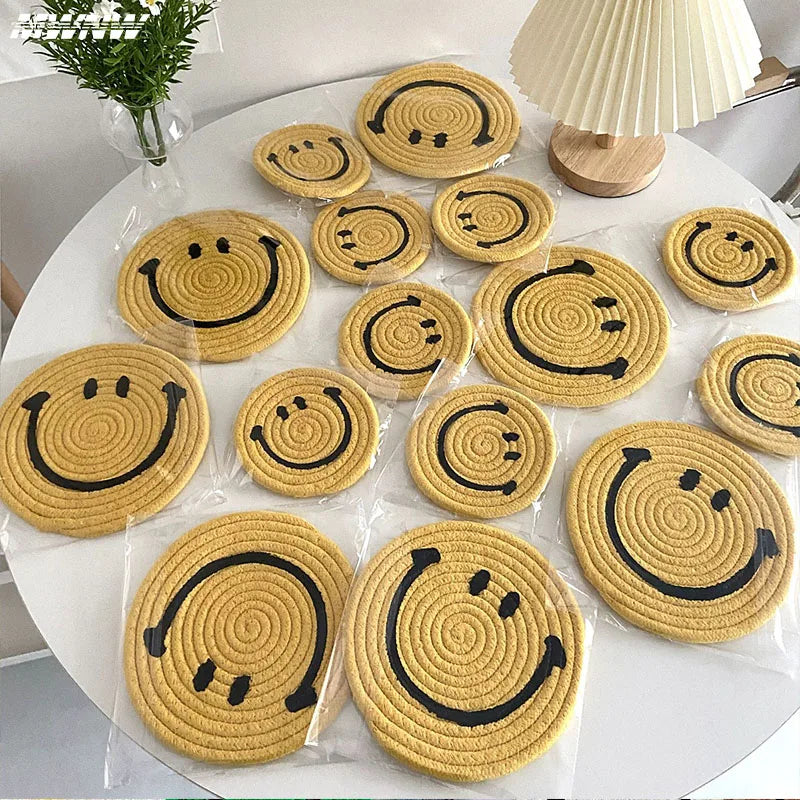 Smiley Face Hand Woven Ramie Coasters