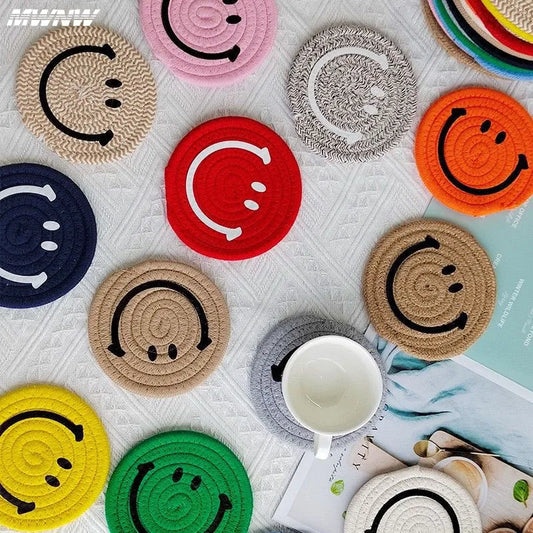 Smiley Face Hand Woven Ramie Coasters