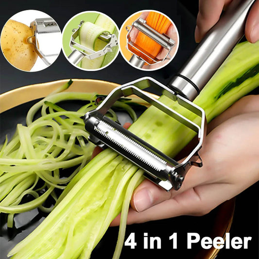 Stainless Steel Vegetable Peeler 4-in-1 Multi-Function Kitchen Tool with Ergonomic Anti-Slip Handle
